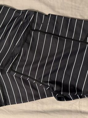 ZYIA Black Leggings with White Pinstripes